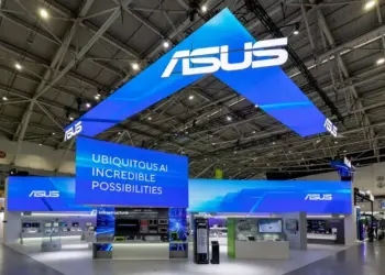 Suasana megah booth ASUS di pameran Computex 2026 yang menampilkan tema Ubiquitous AI Incredible Possibilities untuk memperkenalkan ekosistem ASUS AI PC terbaru.