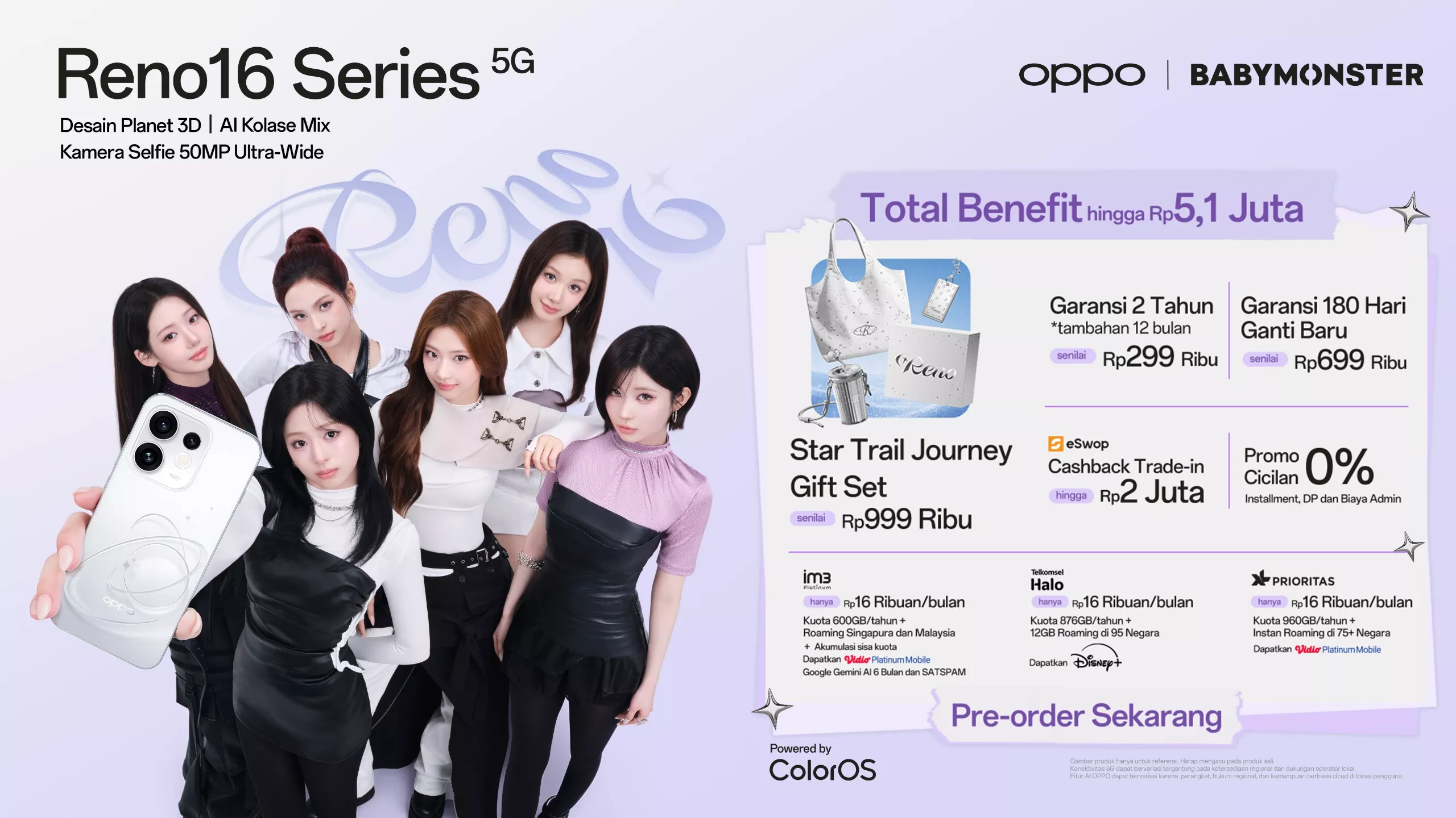 Banner promo pre-order OPPO Reno16 Series bersama grup idola BABYMONSTER
