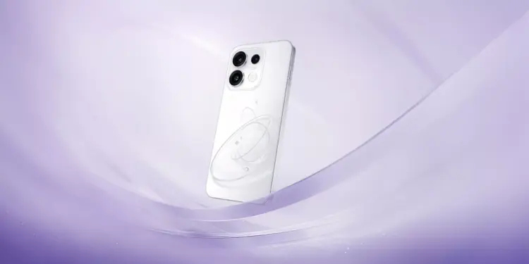 Visual render bodi belakang OPPO Reno16 Series dengan corak lingkaran Planet 3D melayang