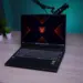 Tampilan fisik sisi depan laptop gaming Axioo Pongo 755 AMD dengan layar 16 inci rasio 16:10 yang menampilkan visual jernih.