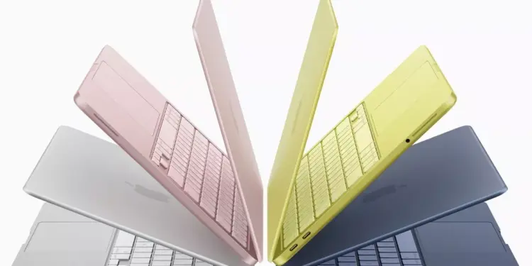 Deretan laptop Apple MacBook Air dengan berbagai varian warna estetik yang mengalami penyesuaian harga per Juli 2026.