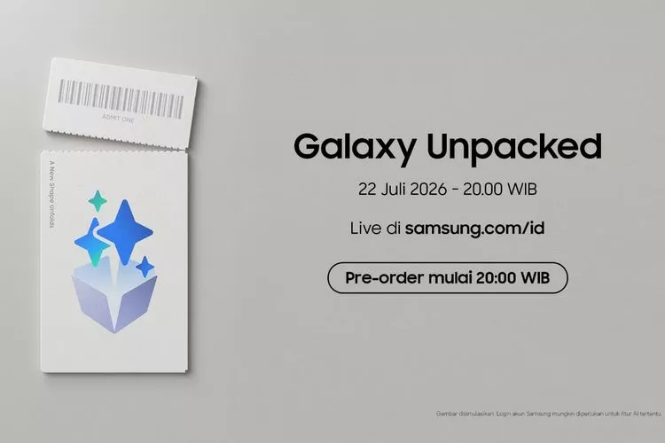 Poster pengumuman acara live streaming Galaxy Unpacked 2026 dan jadwal pemesanan pre-order.