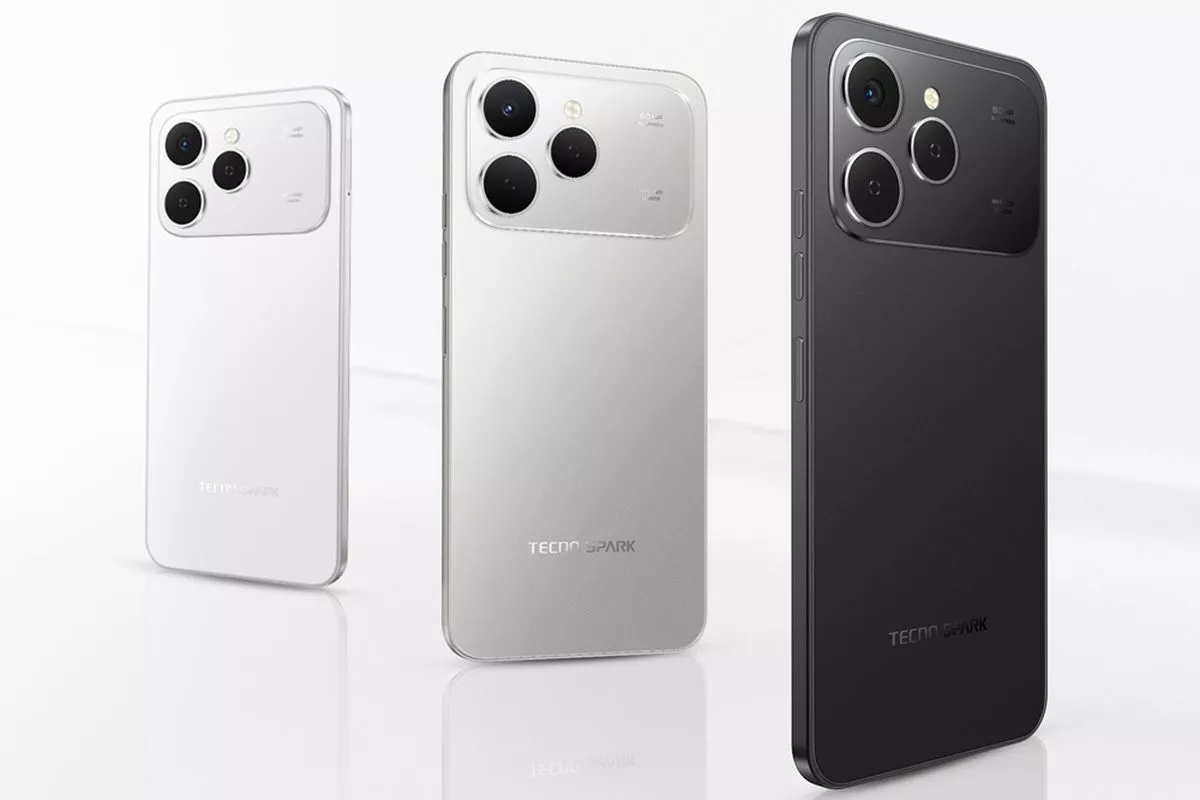 Tiga varian warna HP Tecno Spark terbaru edisi Juli 2026 tampak belakang.