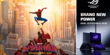 Poster kolaborasi ASUS ROG Zephyrus Duo dengan Spider-Man Brand New Day.