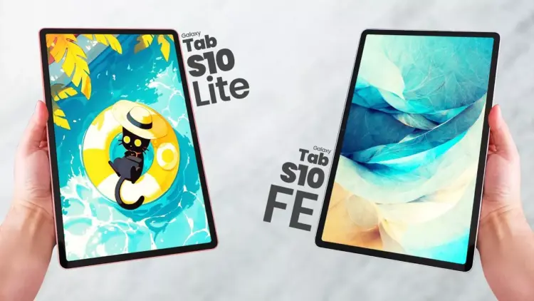 Dua tablet Samsung Galaxy Tab S10 Lite dan Samsung Galaxy Tab S10 FE dipegang dengan dua tangan.