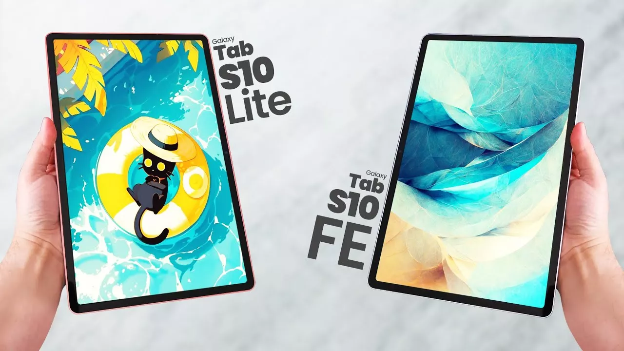 Dua tablet Samsung Galaxy Tab S10 Lite dan Samsung Galaxy Tab S10 FE dipegang dengan dua tangan.