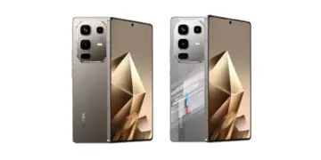 Dua unit HP Infinix terbaru tampak depan dan belakang dalam varian warna emas mewah serta edisi perak bernuansa sirkuit balap.