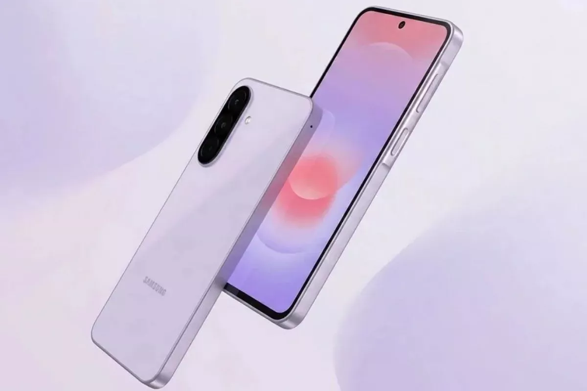 Render resmi Samsung Galaxy A27 5G memperlihatkan sisi layar depan dan bodi belakang ponsel.