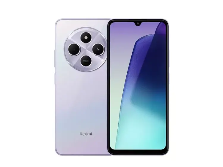 Tampilan depan dan belakang Redmi 14C varian warna ungu, pilihan HP internal 128GB murah terbaik.