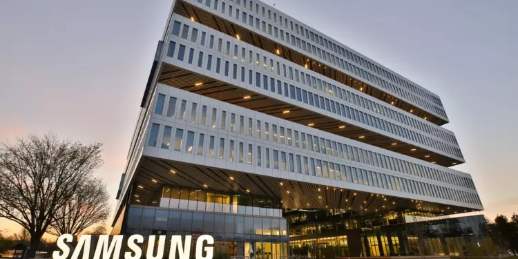 Gedung megah dengan logo Samsung di bagian depan untuk program giveaway liburan ke Korea.