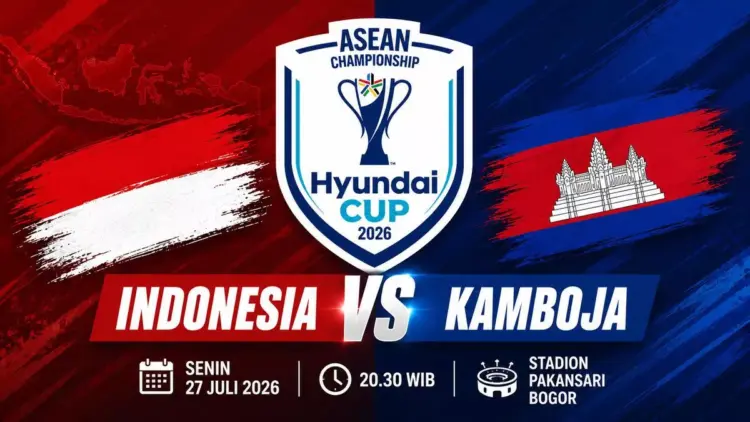 Poster jadwal pertandingan Timnas Indonesia vs Kamboja Piala AFF 2026 kick off malam ini