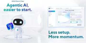 Antarmuka dashboard aplikasi ASUS Zenni Claw AI Agent dengan tampilan fitur Life Assistant dan maskot robot putih robotik.