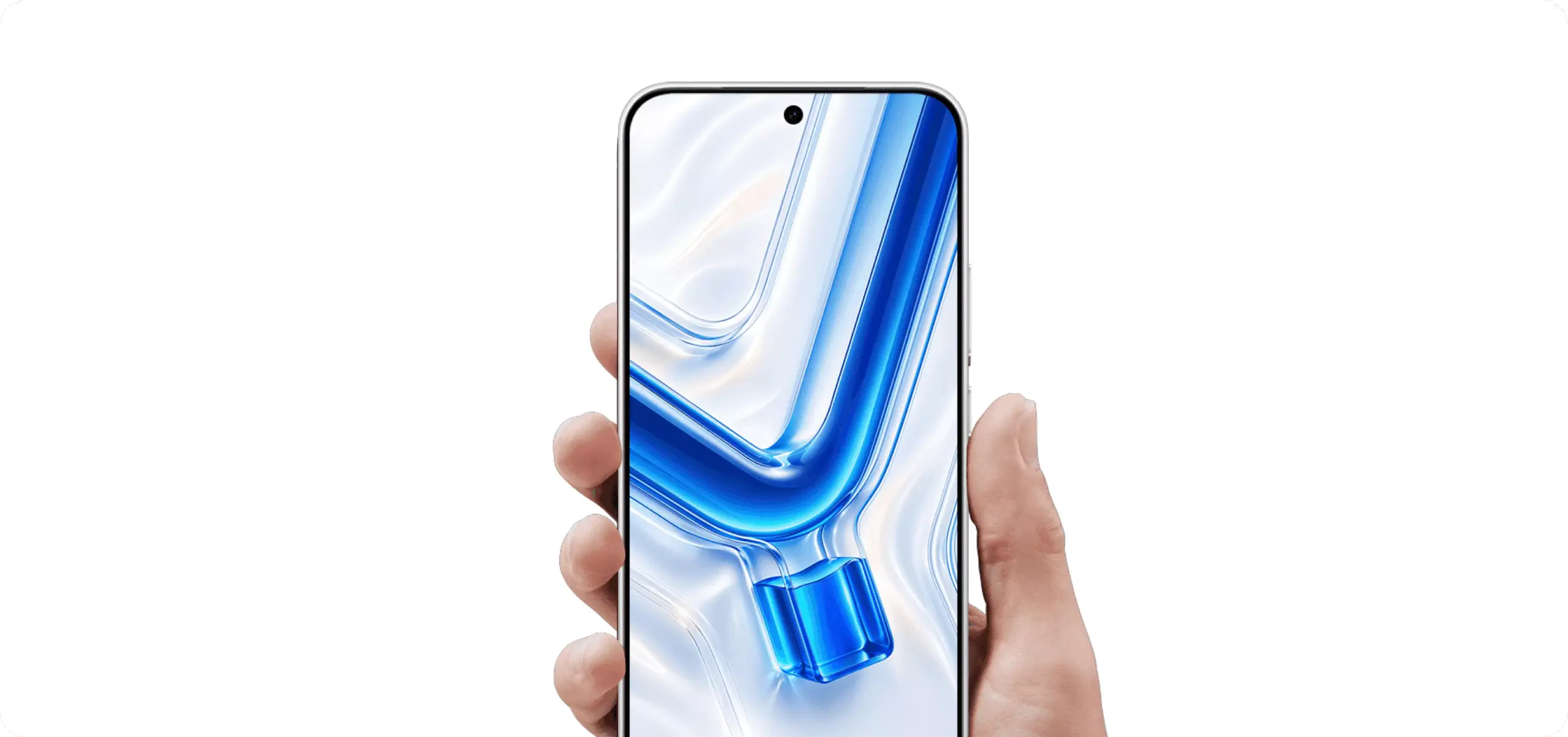 Seseorang menggenggam smartphone Vivo Y500 yang menampilkan sisi depan dengan layar penuh beresolusi AMOLED 1,5K dan punch-hole kamera di tengah atas.