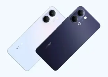 Dua pilihan warna Vivo Y05e yang menampilkan bodi belakang berkilau.