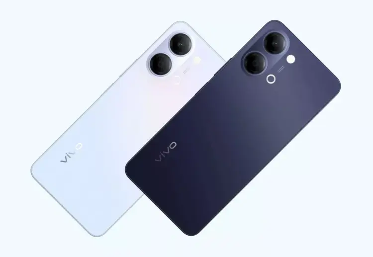Dua pilihan warna Vivo Y05e yang menampilkan bodi belakang berkilau.