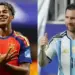 Kolase foto Lamine Yamal dari timnas Spanyol dan Lionel Messi dari timnas Argentina menjelang final Piala Dunia 2026.