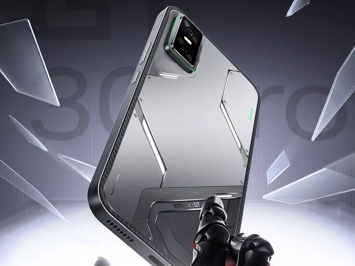Tampilan bodi belakang bergaya mecha dari Infinix GT Series, salah satu pilihan HP Gaming 4 Jutaan paling populer di bulan Juli 2026.