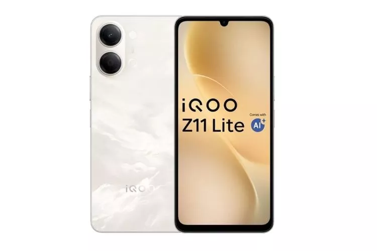 Tampilan bodi depan dan belakang smartphone iQOO Z11 Lite 5G varian warna putih