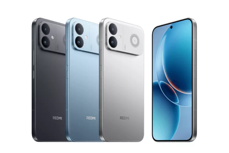 Tiga varian warna bodi belakang Redmi K90 Ultra berdampingan dengan tampilan sisi layar depan yang jernih berdesain punch-hole.