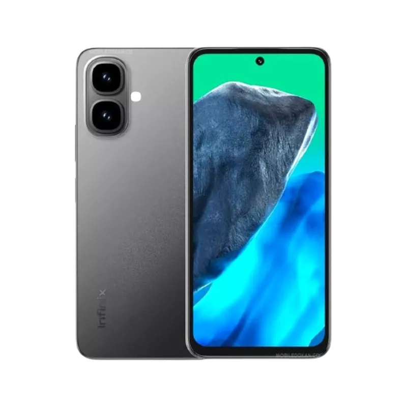Tampilan depan dan belakang HP China Infinix dengan layar penuh dan dua kamera besar