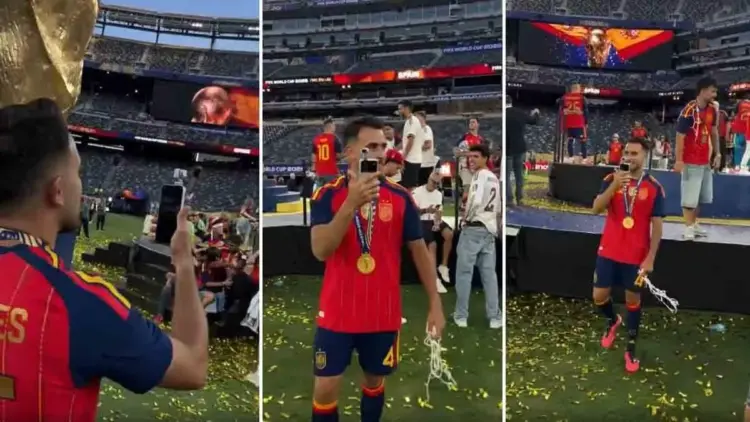 Rangkaian momen pemain Spanyol merekam perayaan juara Piala Dunia 2026 menggunakan Honor Robot Phone.