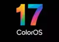 Logo sistem operasi ColorOS 17 dengan latar belakang hitam.