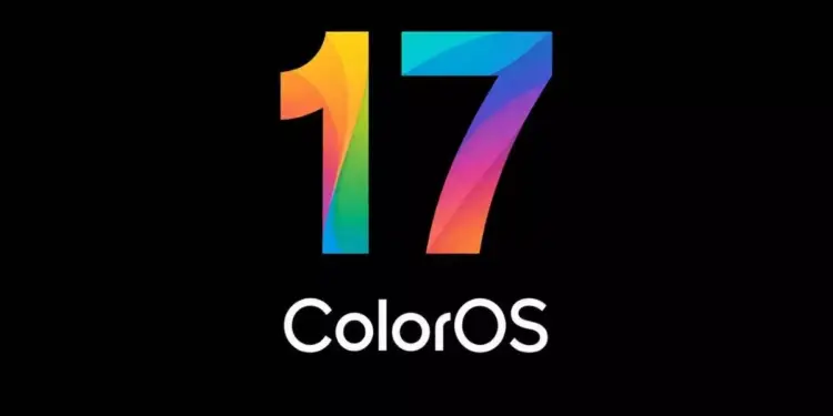 Logo sistem operasi ColorOS 17 dengan latar belakang hitam.