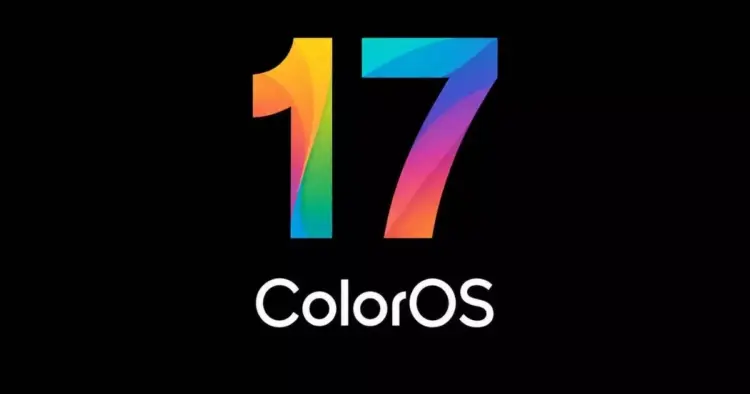 Logo sistem operasi ColorOS 17 dengan latar belakang hitam.