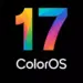 Logo sistem operasi ColorOS 17 dengan latar belakang hitam.