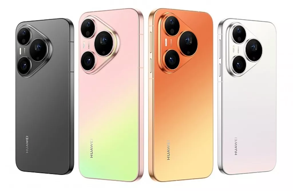Empat varian warna Huawei Pura 90S yang berjejer rapi mulai dari warna hitam, pink-hijau pastel, oranye, hingga putih mutiara.