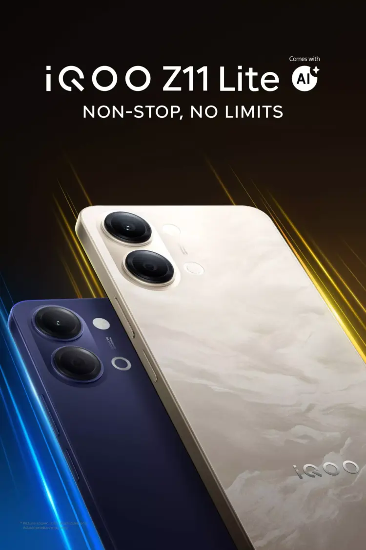 Poster promosi resmi iQOO Z11 Lite 5G dengan slogan Non-Stop No Limits