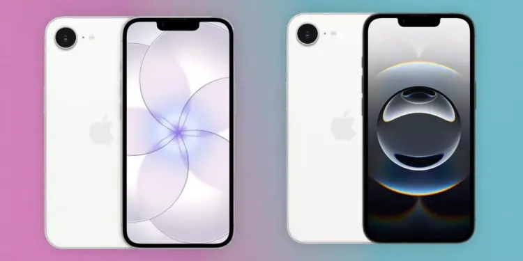 Perbandingan visual bodi belakang dan tampilan layar depan iPhone 17e dengan generasi pendahulunya.