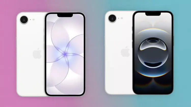 Perbandingan visual bodi belakang dan tampilan layar depan iPhone 17e dengan generasi pendahulunya.