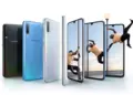 Jajaran varian warna seri HP Samsung Galaxy A70/A50 tampak depan dan belakang.
