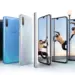 Jajaran varian warna seri HP Samsung Galaxy A70/A50 tampak depan dan belakang.