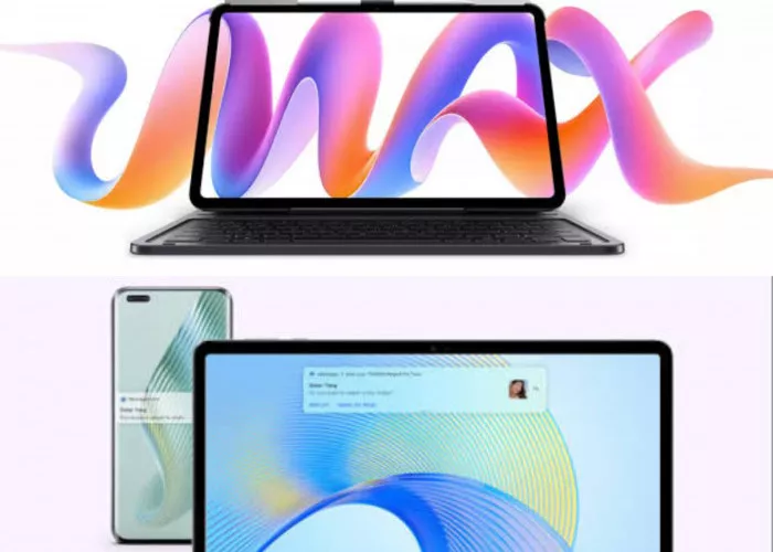 Tablet Honor Pad X9 Max dengan aksesori keyboard fisik dan fitur konektivitas antar perangkat.