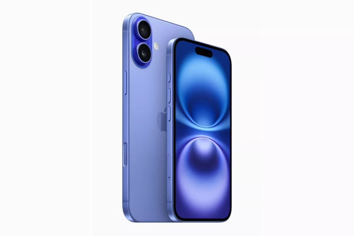 Konsep render iPhone 18 Pro Max varian warna biru keunguan tampak depan dengan Dynamic Island dan tampak belakang dengan dua kamera vertikal.