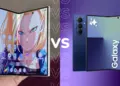 Ilustrasi perbandingan layar lipat utama Samsung Galaxy Z Fold8 vs Galaxy Z Fold7.