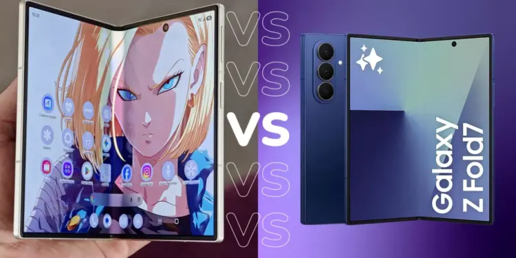 Ilustrasi perbandingan layar lipat utama Samsung Galaxy Z Fold8 vs Galaxy Z Fold7.