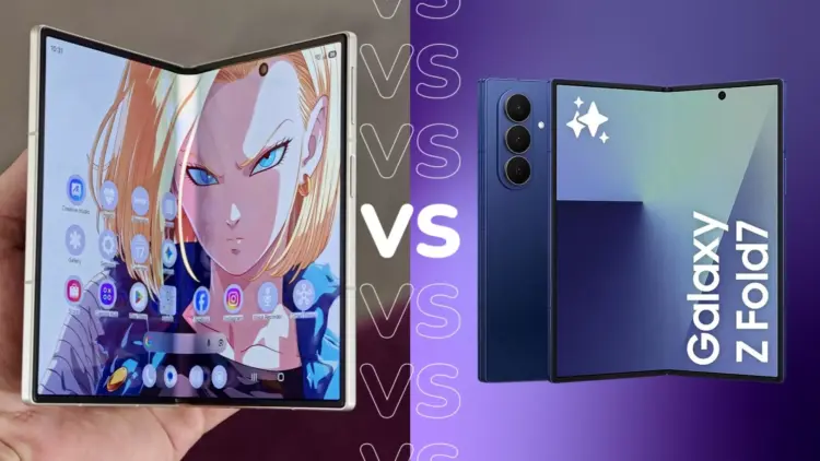 Ilustrasi perbandingan layar lipat utama Samsung Galaxy Z Fold8 vs Galaxy Z Fold7.