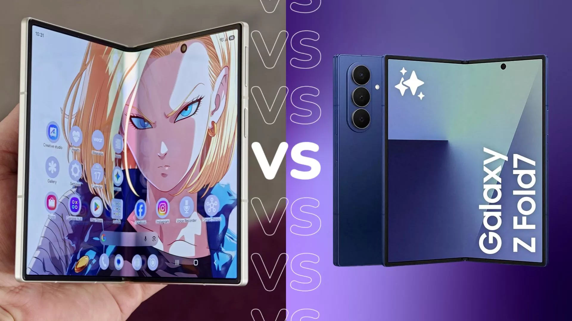 Ilustrasi perbandingan layar lipat utama Samsung Galaxy Z Fold8 vs Galaxy Z Fold7.