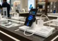 Unit display HP Fast Charging 67W beserta adaptor pengisi daya cepat di toko gadget