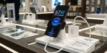 Unit display HP Fast Charging 67W beserta adaptor pengisi daya cepat di toko gadget