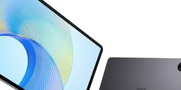 Tampilan bagian depan dan bodi belakang tablet Honor Pad X9 Max berwarna abu-abu metalik.