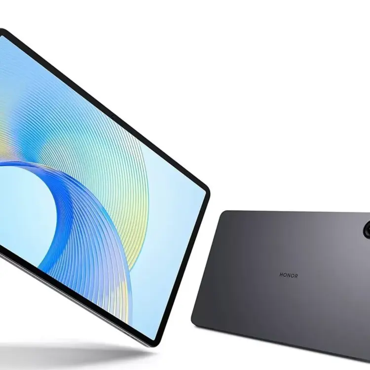 Tampilan bagian depan dan bodi belakang tablet Honor Pad X9 Max berwarna abu-abu metalik.