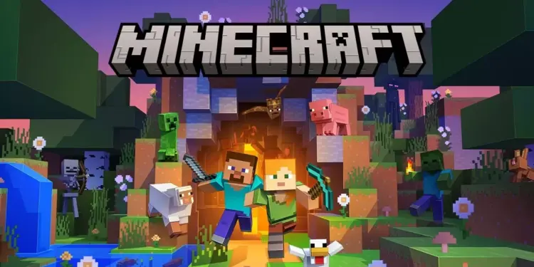 Steve dan Alex keluar dari goa misterius di dunia Minecraft