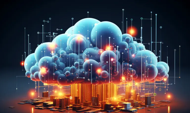 Ilustrasi infrastruktur komputasi awan server Cloud AI raksasa yang mengambil alih proses rendering berat dari perangkat keras lokal menuju era laptop AI PC.