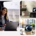 Kolase foto laptop bisnis AI ASUS ExpertBook PM5 G2 yang digunakan oleh profesional untuk produktivitas kerja hybrid di dalam transportasi umum dan ruang kantor modern.