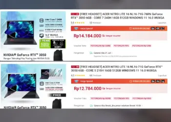 Daftar harga e-commerce rekomendasi laptop 11-15 jutaan terbaik 2026 ACER Nitro Lite 16 Core i7 dan Core i5 RTX 3050 6GB.