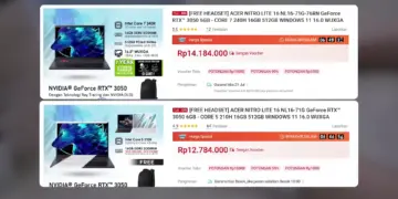 Daftar harga e-commerce rekomendasi laptop 11-15 jutaan terbaik 2026 ACER Nitro Lite 16 Core i7 dan Core i5 RTX 3050 6GB.